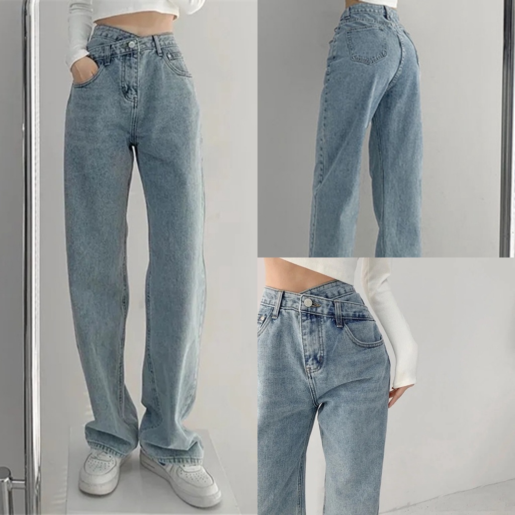 2022 fashion pemuda asimetris pinggang tinggi longgar kaki lebar jeans wanita hakama