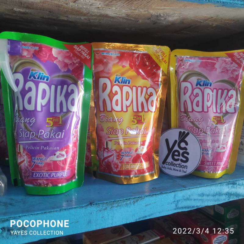 Rapika Botol 250 ml 5in1 Siap Pakai Refil Sweet Pink Luxurious Gold Exotic Purple Cool Blue Spray Pelicin Pakaian Setrika Soklin