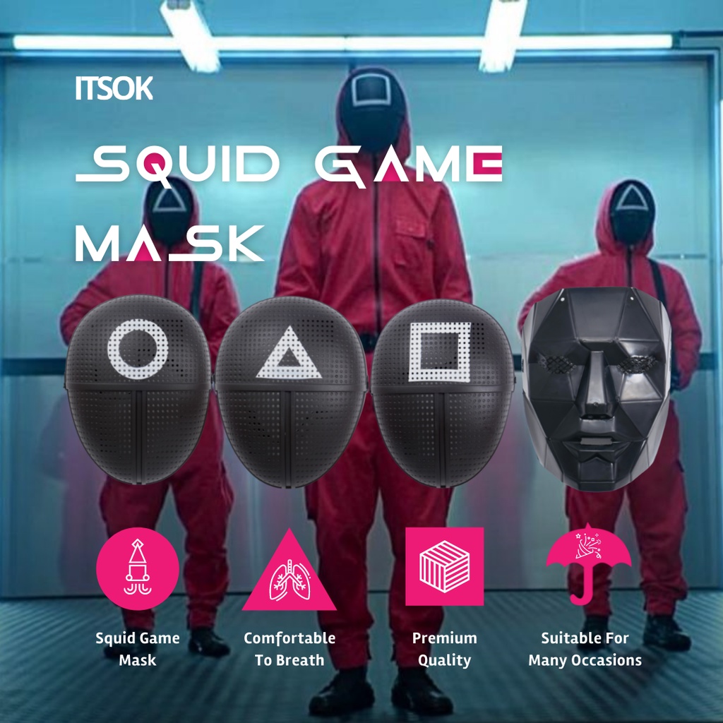 ITSOK TOPENG SQUID GAME / SQUID GAME MASK / MASK HALLOWEN / MOTIF SQUARE / CIRCLE / TRIANGLE / BOSS