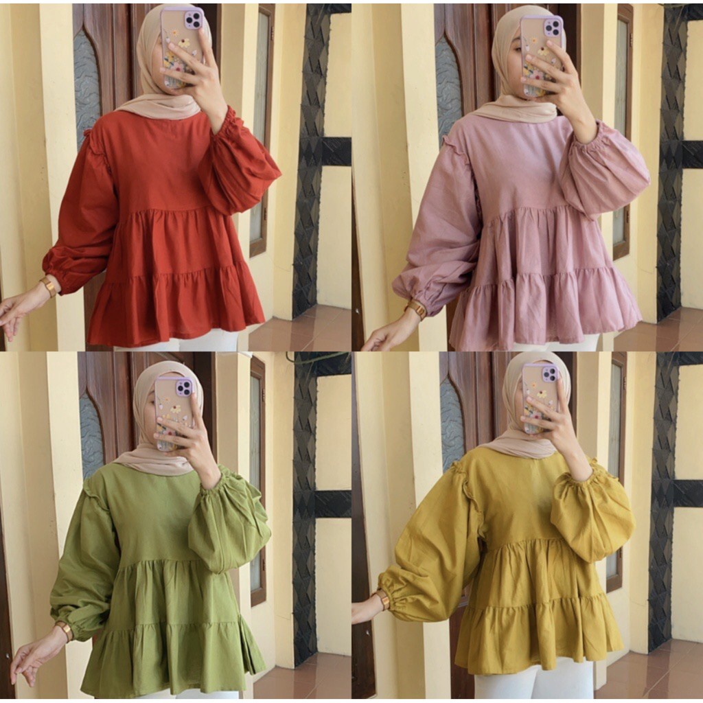 Jevi Blouse Katun Linen Rami Atasan Blouse Wanita