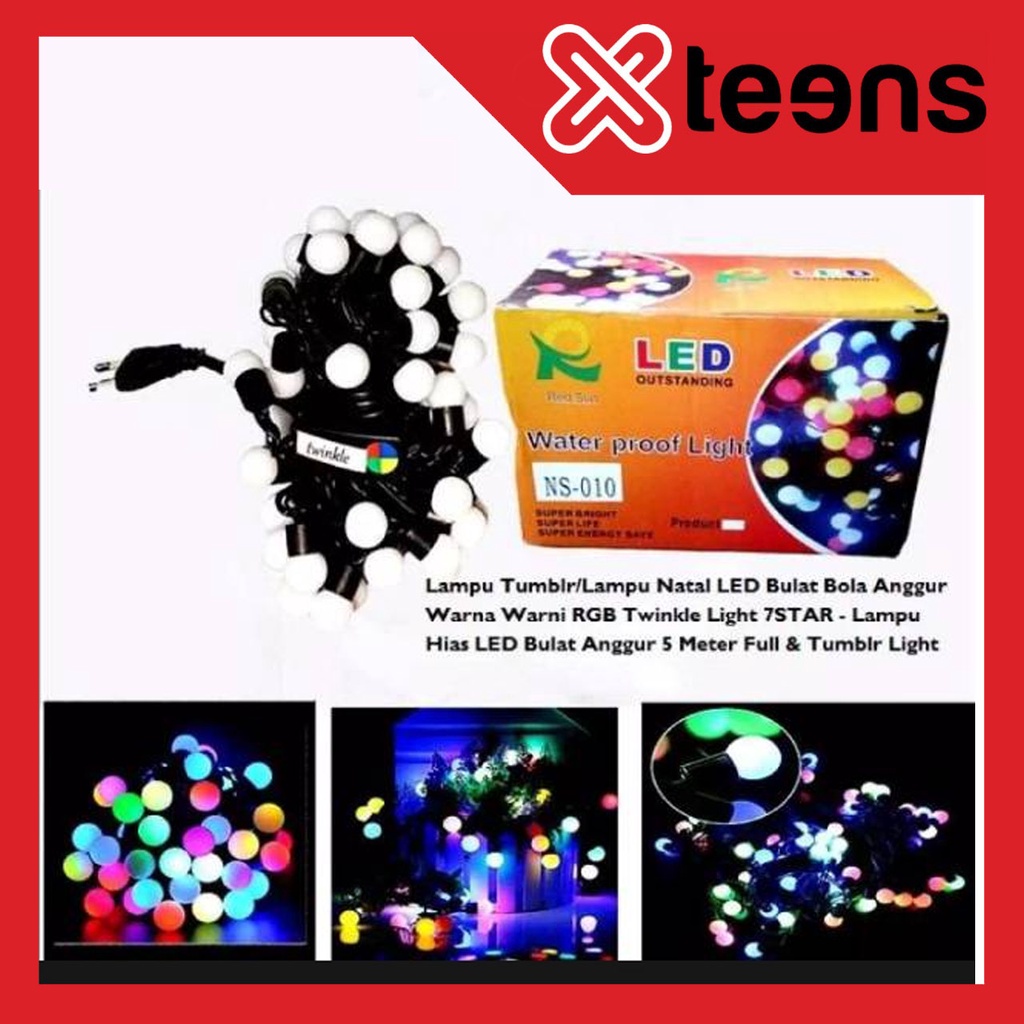 Lampu Tumblr Bulat Bola Anggur Warna Warni Rainbow / 5 meter Lampu Natal hias Anggur 5 m