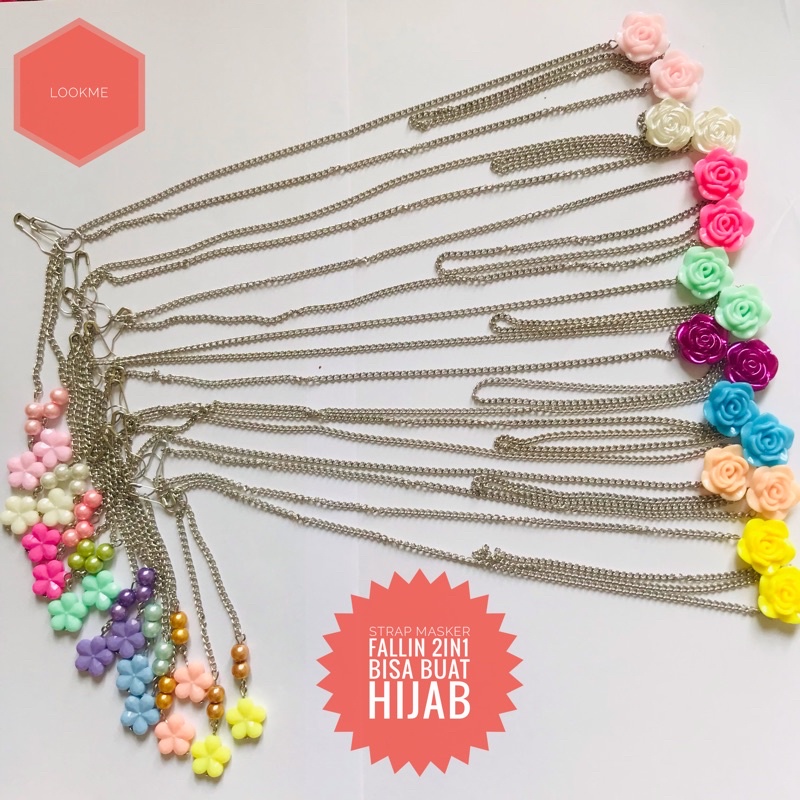 strap masker 2in1 FALLIN RANTAI SILVER BUNGA KECIL MUTIARA GANTUNG/strap masker hijab/strap mask/str