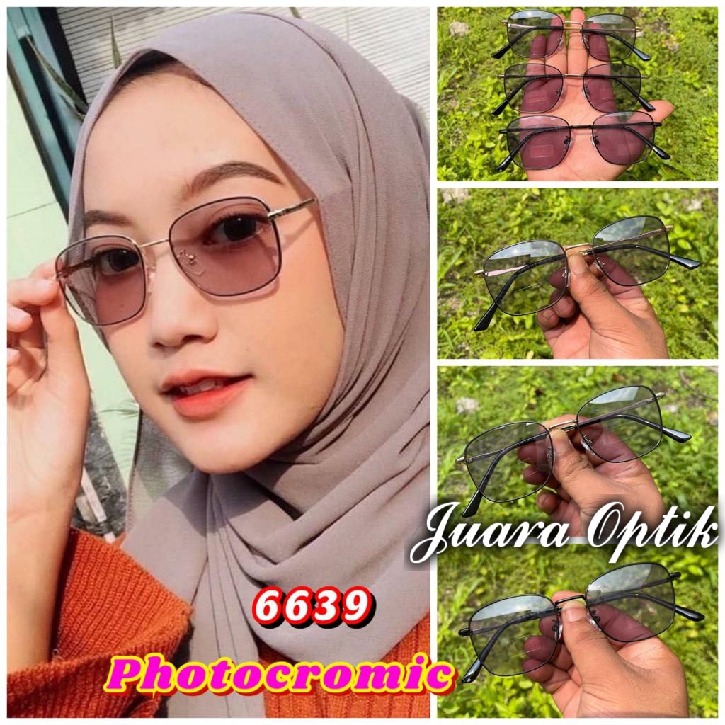 PROMO TERMURAH Paket Photocromic 105 ribu kacamata cewek lensa minus antiradiasi photocromic 6639