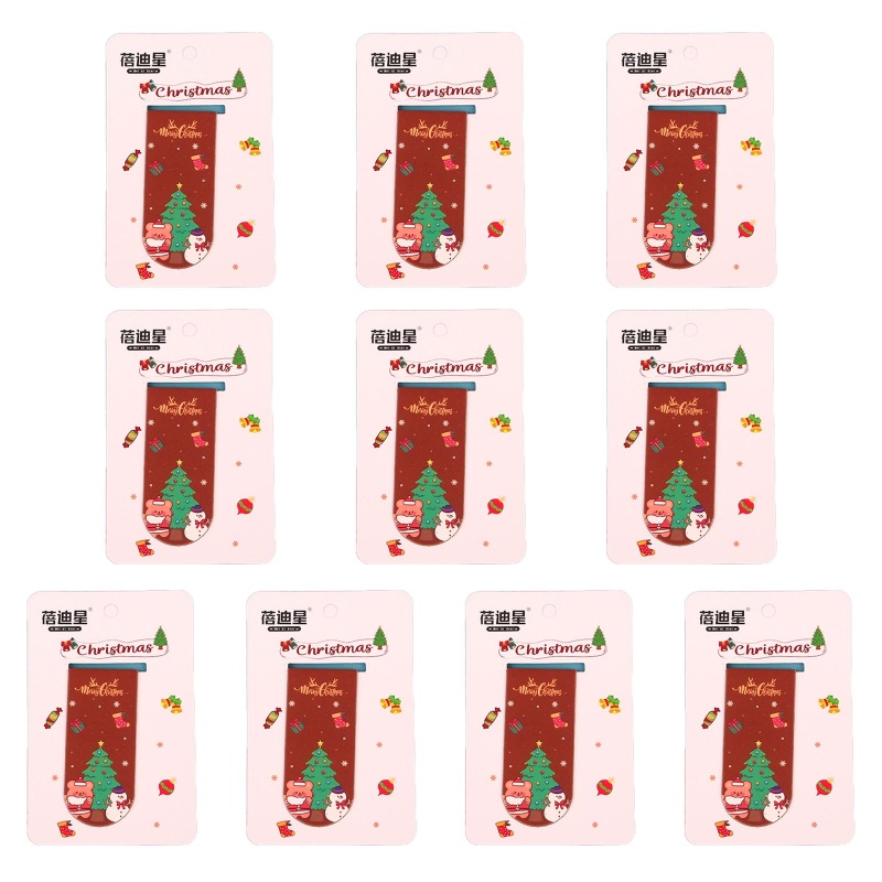 Zzz 10Pcs / Set Klip Magnetik Pembatas Buku Anti slip Motif Natal Untuk Anak / Pelajar