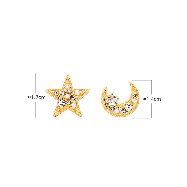 LRC Anting Tusuk Fashion Xingyue Earrings Crystal Diamond S925 Sterling Silver Star Moon Asymmetric