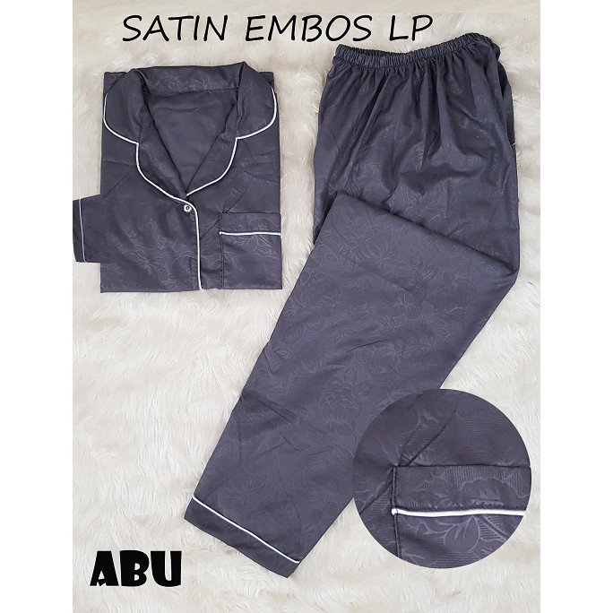 Rottenklass LP Piyama Saten Sleepwear Stelan Baju Tidur Lengan Panjang Celana Panjang Satin Embos-2