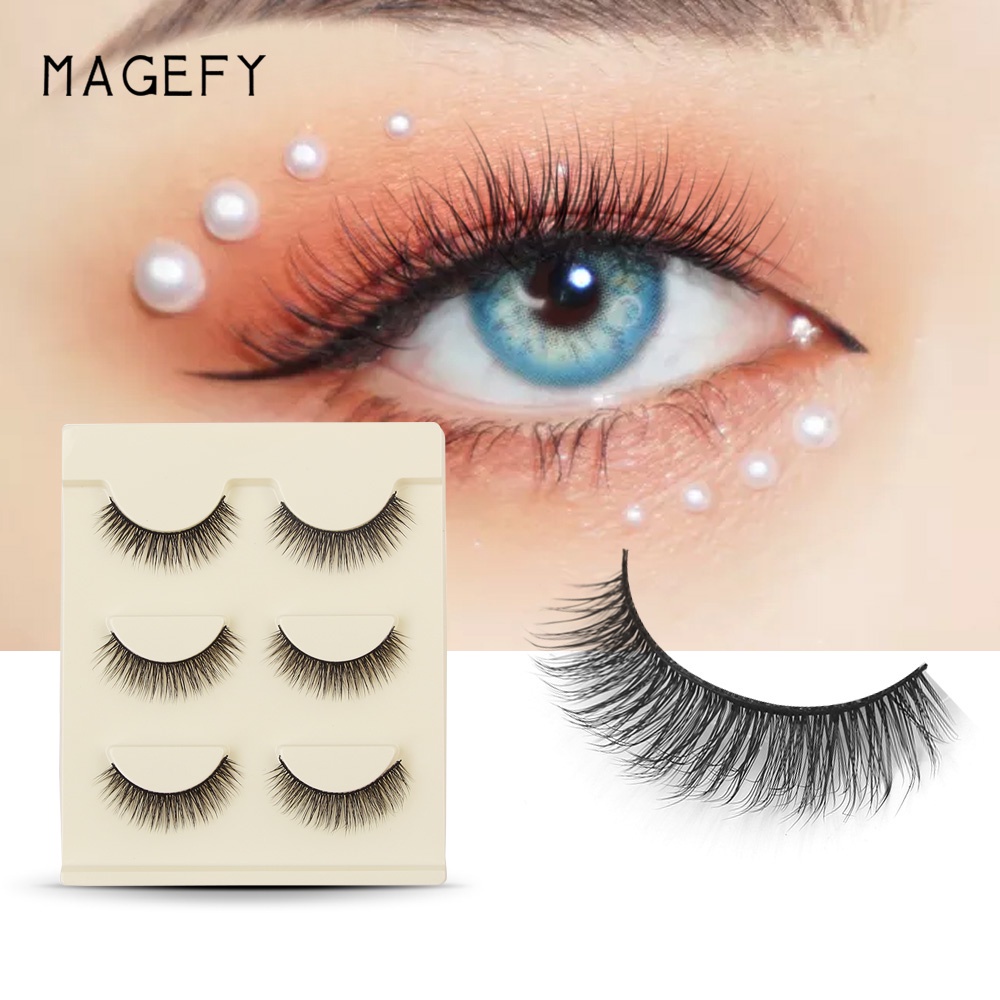 MAGEFY 3 Pasang Bulu Mata Palsu Wisuda Natural Lembut Bulu Mata Eyelash Bulu Mata 3D Eyelash Extension Kecantikan Set 7044