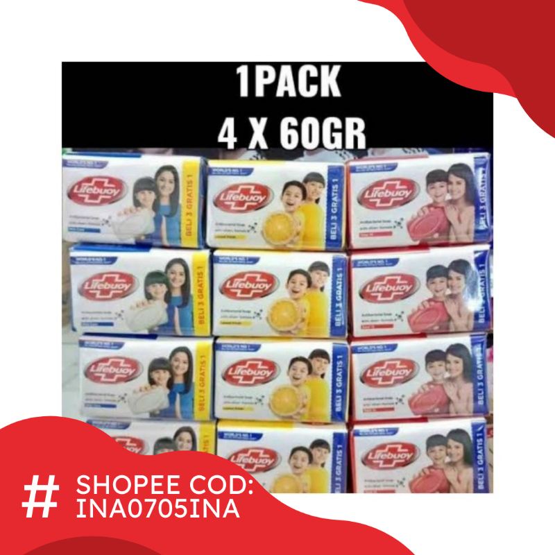 Sabun Lifebuoy isi 4 / Sabun Lifeboy isi 4 x 60 gram