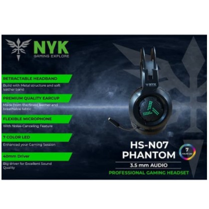 Headset gaming nyk nemesis wired audio 3.5mm usb stereo bass led with mic phantom hs-n07 - headphone 07