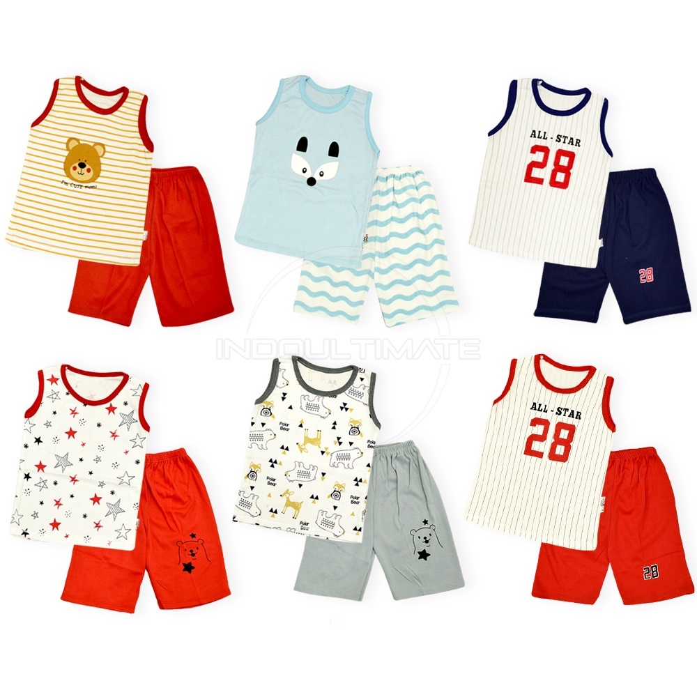 Baju Setelan Lengan Kutung Anak Laki-Laki Perempuan BABY LEON GY-06-12 GY-06L GY-061 GY-061-12 Baju Bayi Laki Laki Perempuan Tanpa Lengan Motif Setelan Bayi Baju Tidur Bayi Newborn