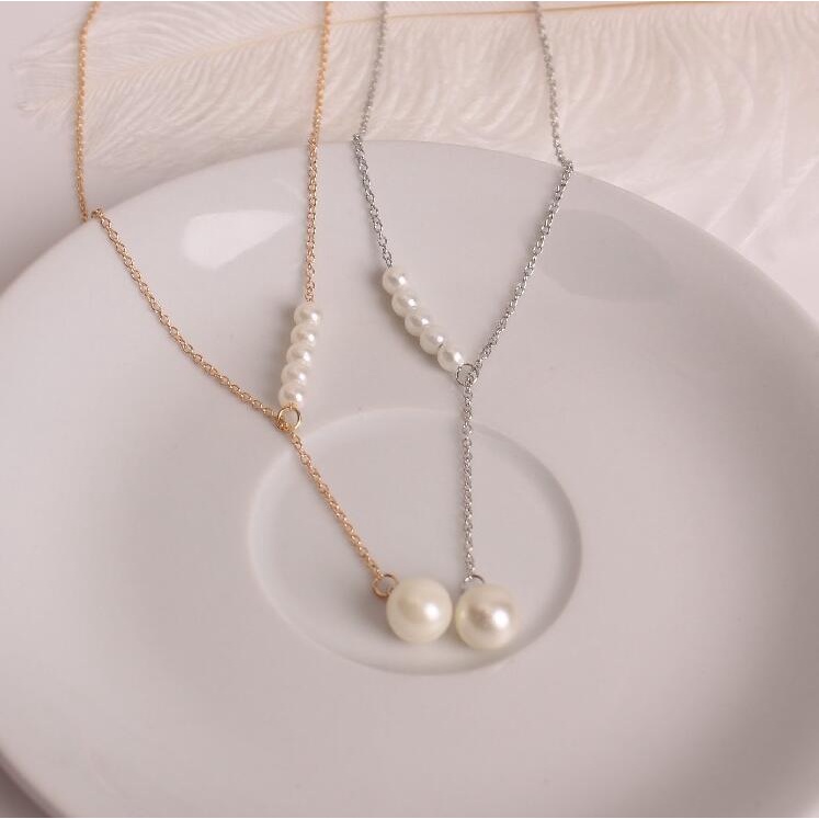 Kalung Liontin Mutiara Air Tawar Bentuk Hati Adjustable Untuk Musim Panas