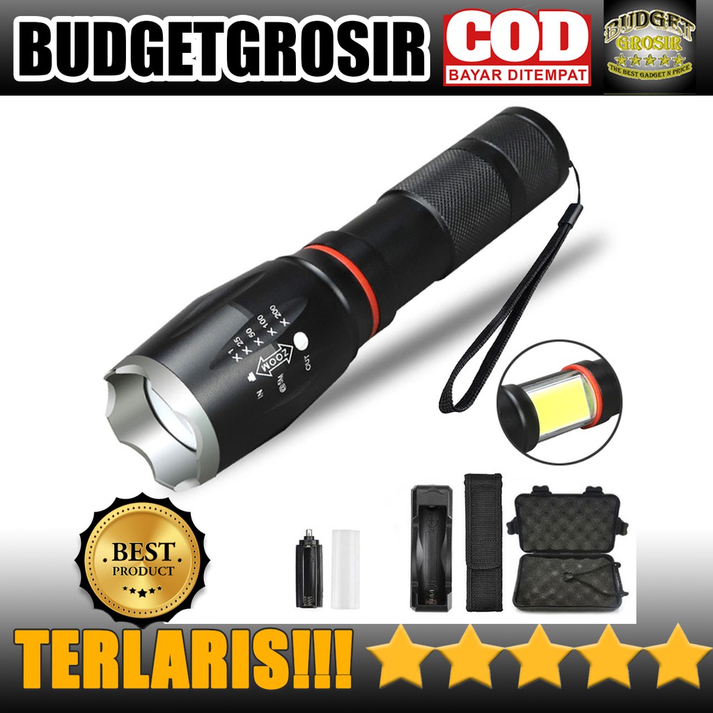 Paket Senter LED Torch Cree XM-L T6 8000 Lumens + Charger + Box - E17 COB--TaffLED