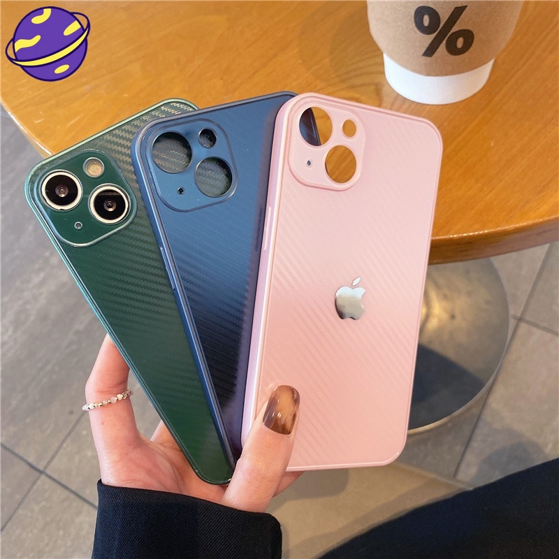 Case Full Cover Lensa Bahan Karbon Fiber PC TPU Untuk IPhone 11 12 13 PRO MAX