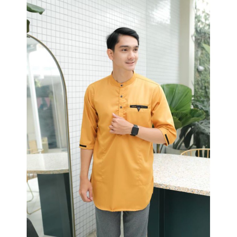 D2black Saviq Alanza Baju Koko Pakaian Muslim Pria Series Warna Kuning Mustard Baju Koko Kurta Shopee Indonesia