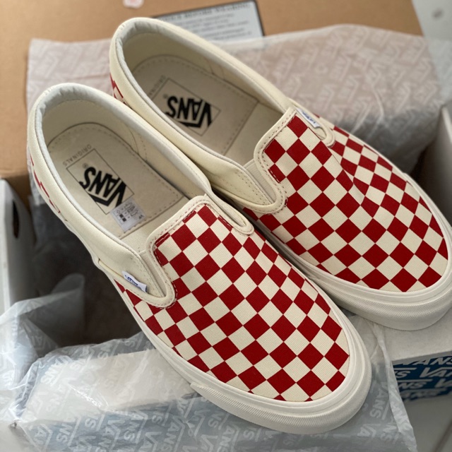 vans vault checkerboard red