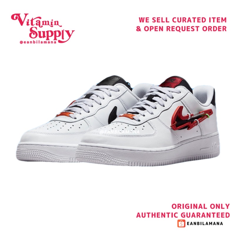 NIKE AIR FORCE 1 LOW 07 PRM 'CARABINER SWOOSH WHITE BLACK POMEGRAN'