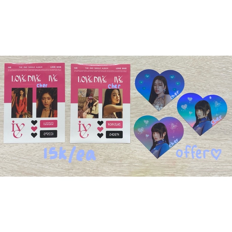 wts lodi ive sticker , heart holo card wonyoung yujin leeseo rei