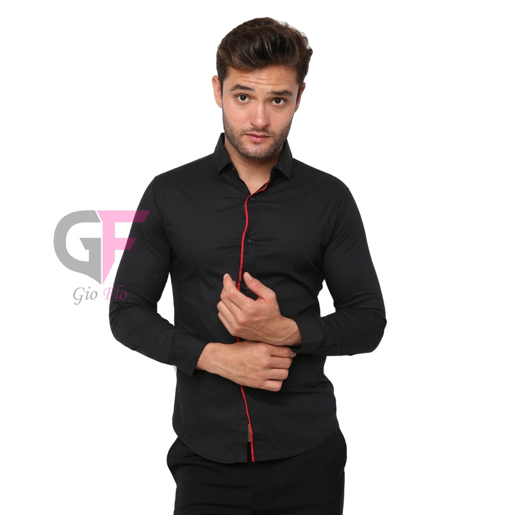 GIOFLO Baju Semi Formal Pria Style Korea Lengan Panjang Hitam / LNG 1776