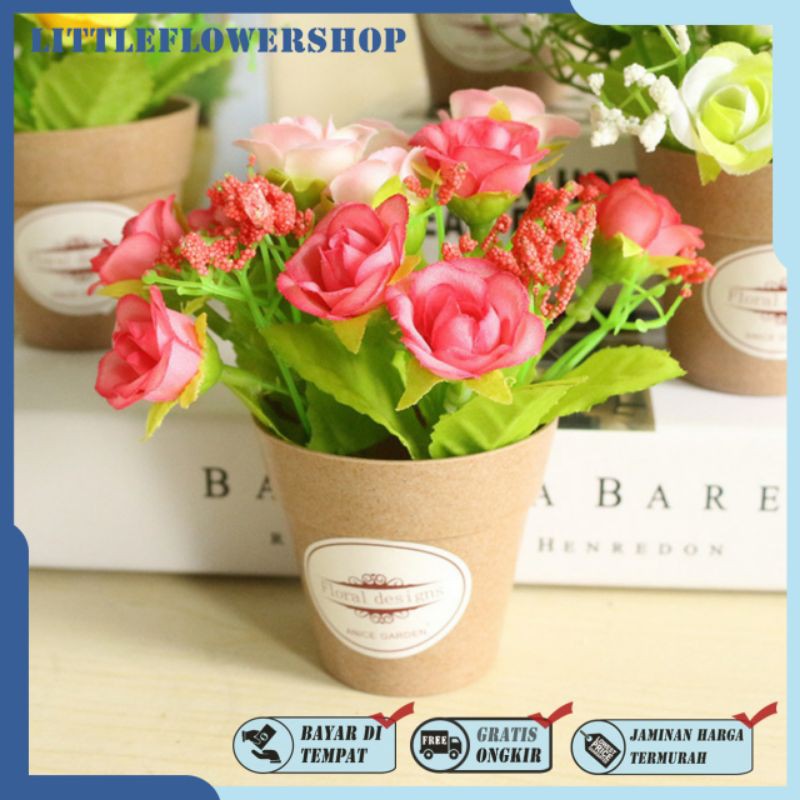 BUNGA PAJANGAN BUNGA MINI SET POT GELAS BUNGA PLASTIK HIAS BUNGA GELAS IMPORT BP8823-8