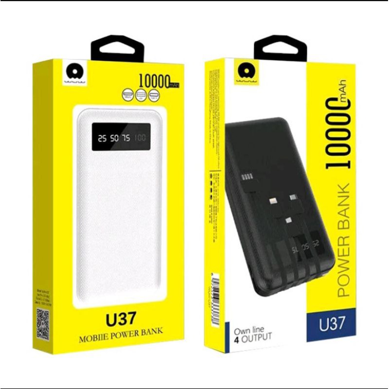 wuw power bank with cable 10000 mah all in one u37 black / u37-bk