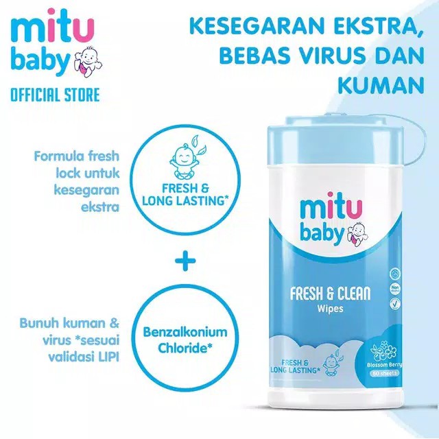 Mitu Baby Wipes Fresh &amp; Clean  Blossom Berry 60'S