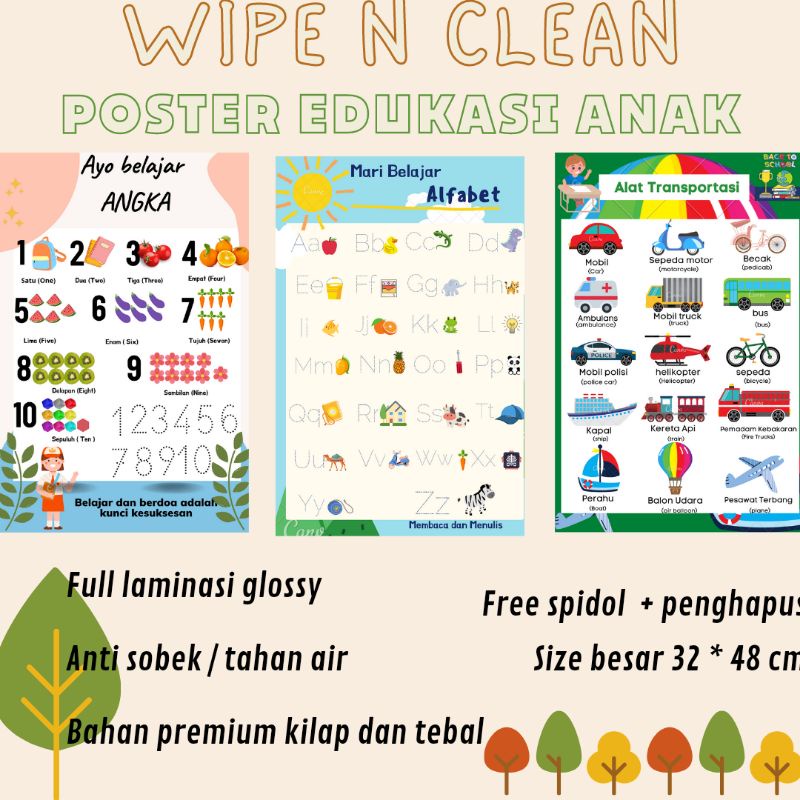 

Wipe n Clean Poster Anak Poster Edukasi Poster TK Poster PAUD Poster PlayGroup Poster Premium Anti Sobek Anti Air Free Spidol