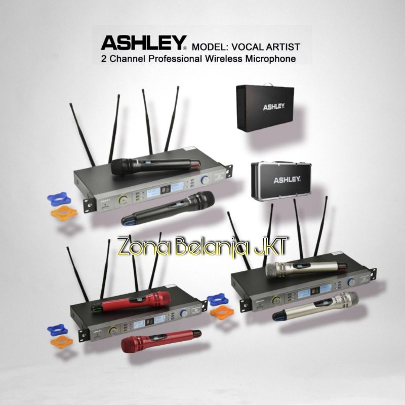 MICROPHONE - MIC WIRELESS ASHLEY VOCAL ARTIS ORIGINAL UHF DUA HANDLE WIRELESS