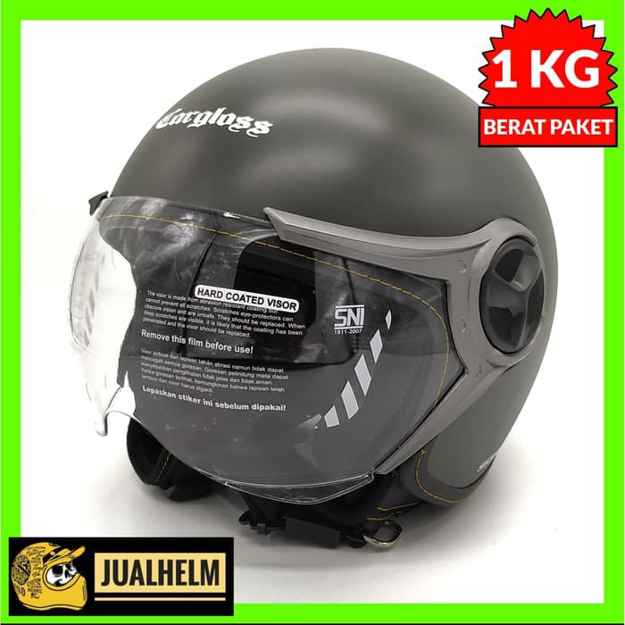 Helm Cargloss YR Hijau Army (Half Face/Helm Retro/Classic/Klasik/Carglos)