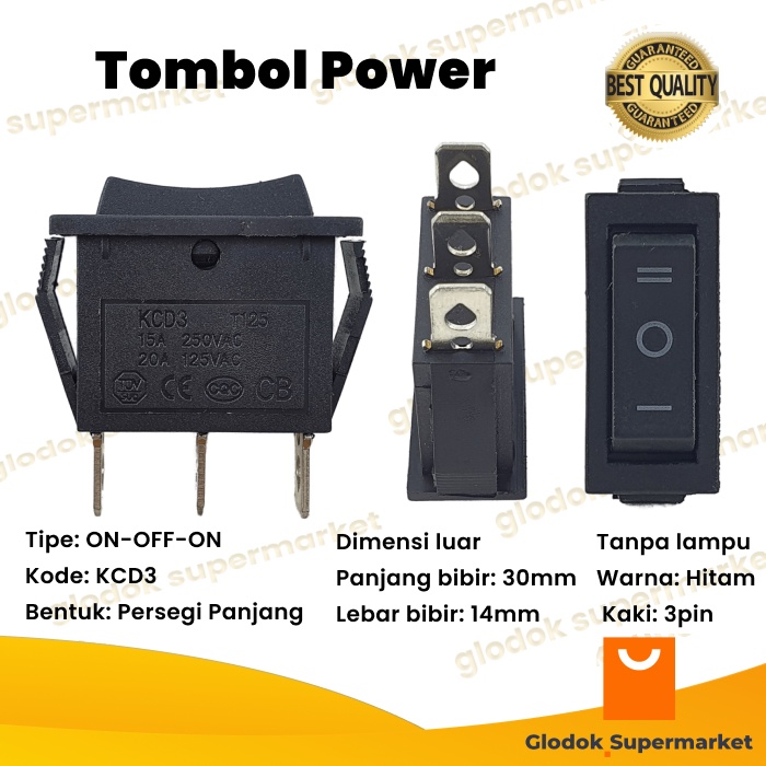 Saklar Spring Return 3 pin On Off On Tombol Rocker 3 Posisi KCD3 Power Switch 3pin