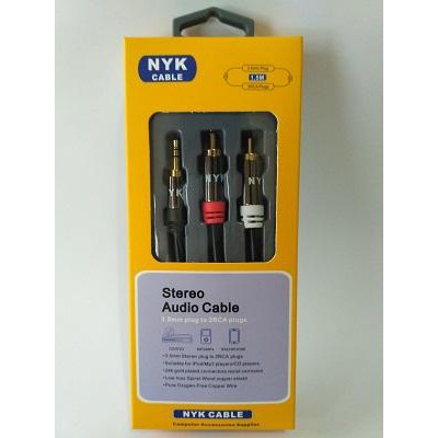 Kabel Audio Stereo 3.5mm To 2 RCA NYK Gold Plated 1.5M