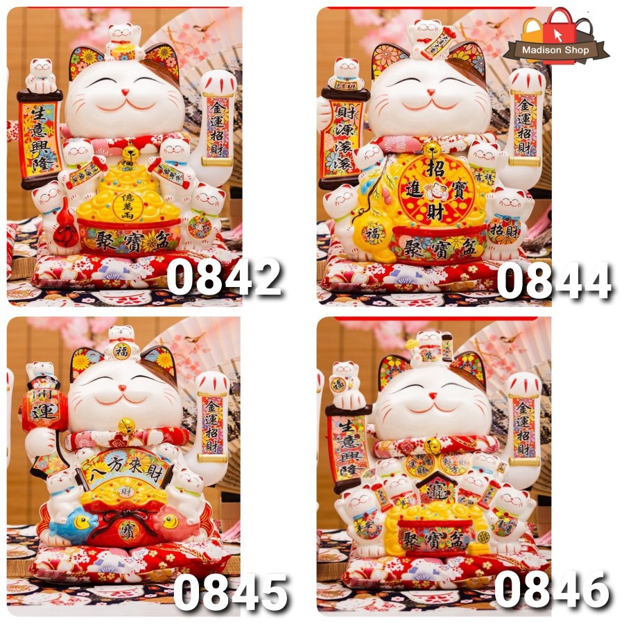 Maneki Neko Tangan Goyang Pajangan Kucing Hoki Besar Jumbo Patung Kado - 13 Inch