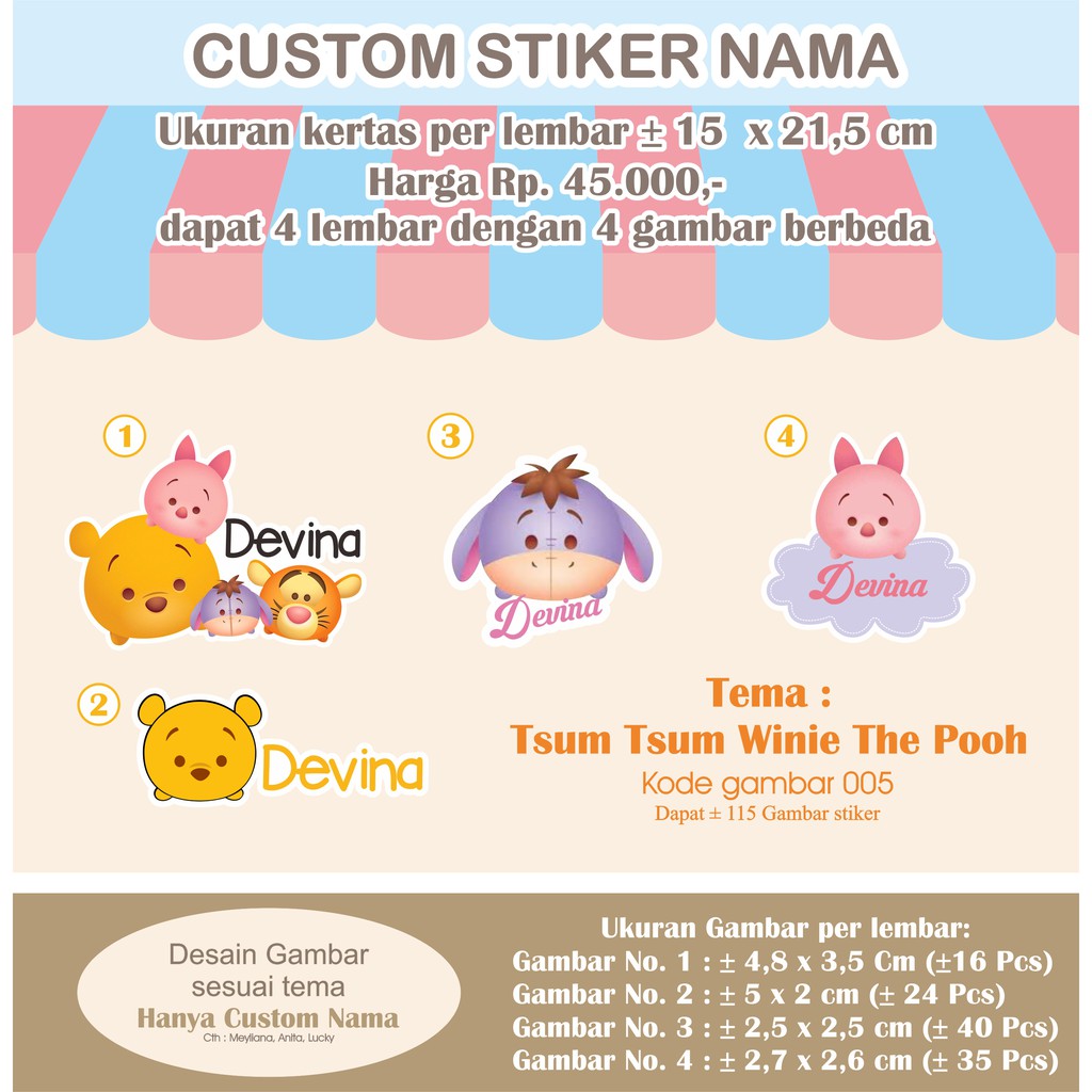 

LABEL NAMA / STIKER NAMA Lucu Print n Cut dapat ± 100 pcs KODE : WINNIE THE POOH