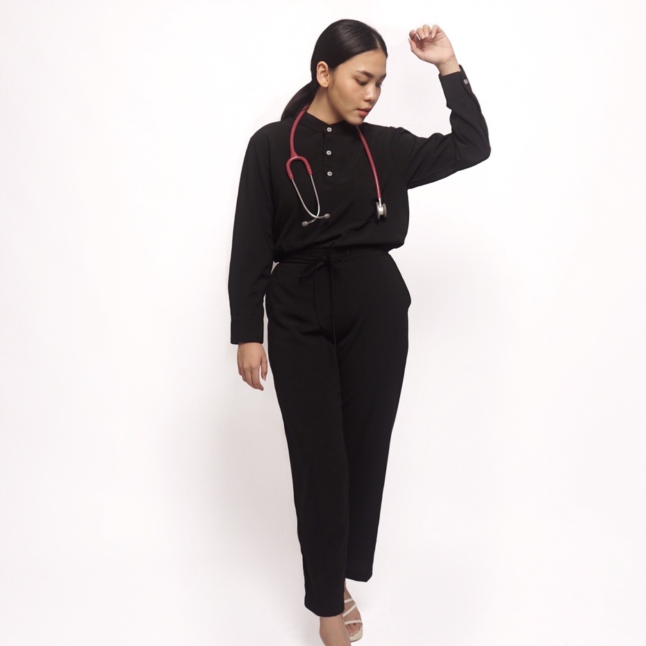 Baju Jaga MLS - BLACK Scrubs on Call Flowy Lengan Panjang