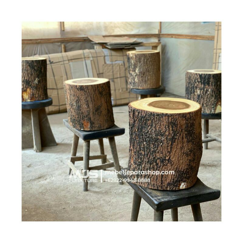 Kursi stool potongan kayu log utuh