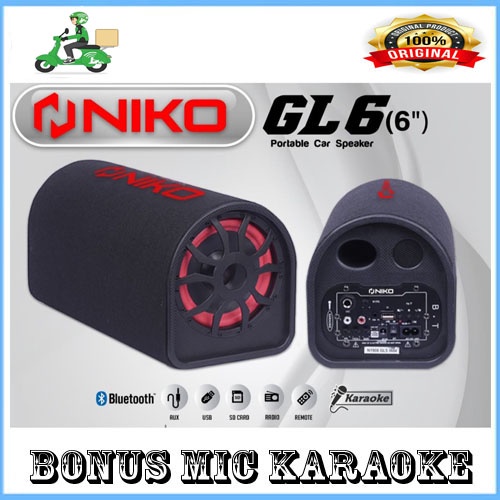 PAKET NIKO GL6 - Speaker Tabung 6 inch - Subwoofer Car GL 6- Bluettooh,Radio,USB/TF,Karaoke - AC / DC FREE MIC KARAOKE