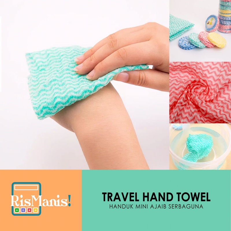 TRAVEL HAND TOWEL Handuk Mini Ajaib Magic Towel Serbet Kain Lap Tangan Serbaguna Efisien Disposable