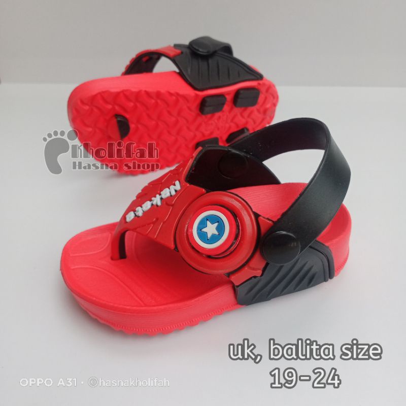 Sandal anak jepit tali belakang bintang Spiderman bisa diputar nakata &amp; Dulux 293E