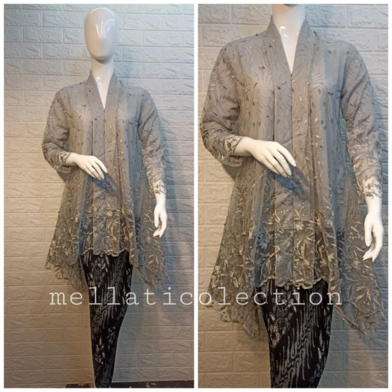 Kebaya Kartini. Tulle Mutiara. Kebaya Busui. Kebaya Pesta Modern-Abu silver