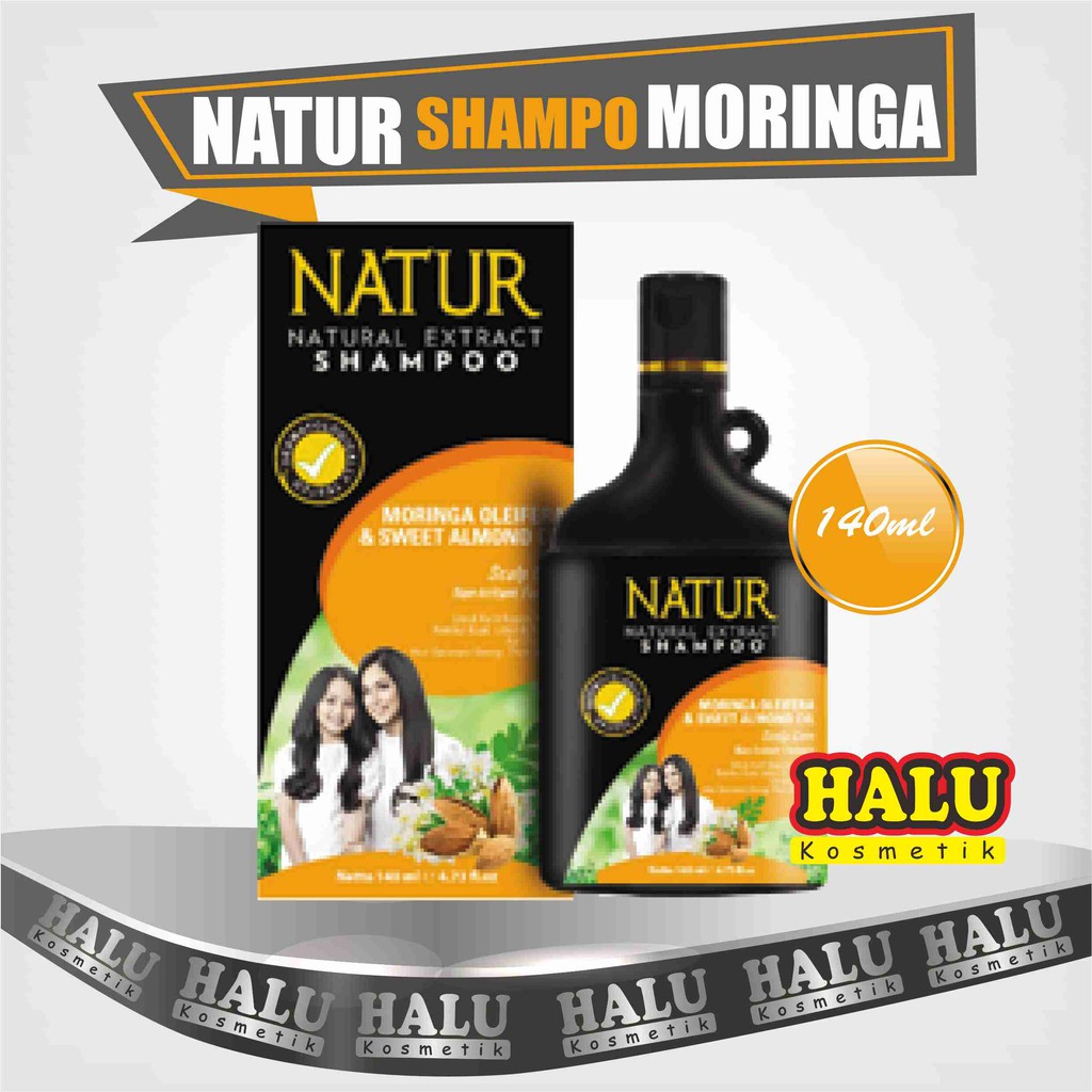 NATUR SHAMPOO MORINGA & SWEET ALMOND OIL 140ml natur sampo moringa natur sampo rambut rusak kusam