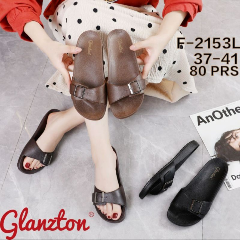 Sandal Wanita Glanzton F2153 Sendal Gesper Slop Selop Karet Jelly Glanston Glaston Import Impor Slip On Birken Perempuan Lentur Elastis Empuk Cewek Murah