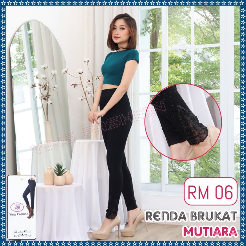 LEGGING RENDA BRUKAT IMPORT WANITA MUTIARA ALLSIZE M-XXL / LEGGING IMPORT BORDIR CANTIK RENDA MUTIARA