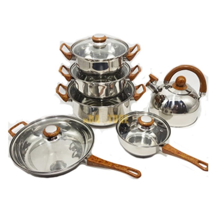 Panci Set Stainless stell / Paket murah isi 12Pcs / Cookware kompor induksi 4212