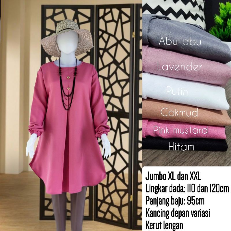 TM 01- COD Kemeja tunik wanita remaja cewek XL &amp; XXL ld 110-120cm jumbo panjang murah