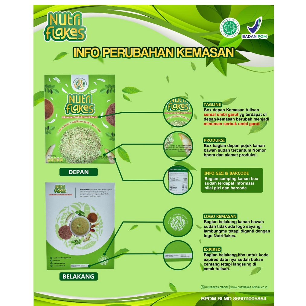 Minuman Serbuk Umbi Garut Nutriflakes || Nutriflek Minuman Umbi Garut Asli Dengan Psyilium Husk &amp; Daun Kelor Solusi Perlancar Pencernaan Bantu Terapi Asam Lambung Maag Asam Lambung Kronis Sumber Vitamin &amp; Serat