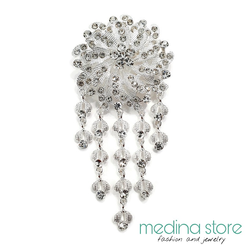 Bros Kebaya Mewah/Bros Besar Elegant/Bros Jurai/Bros Cantik Mewah Murah/Bros Permata Mawar-New E - Putih