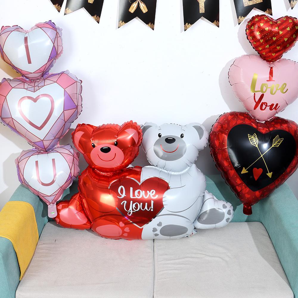 Solighter Valentines Day Balon Foil Anniversary Pernikahan Dekorasi Air Bola Tiup Perlengkapan Pesta Bibir Hati Merah