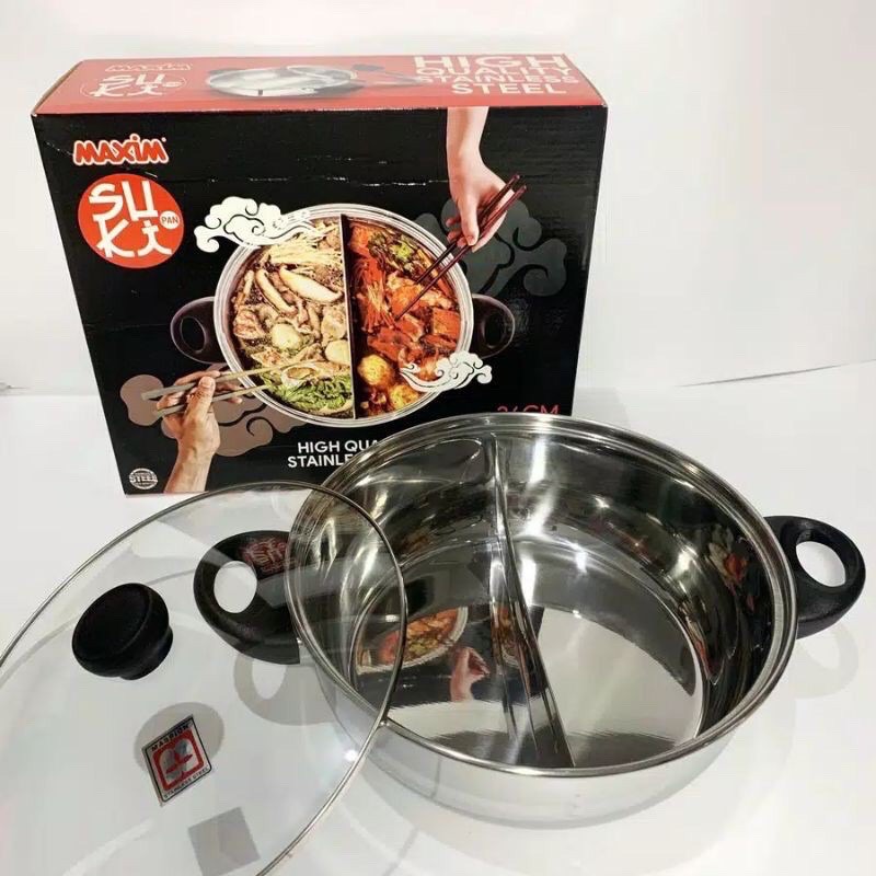 Maxim Steambot Hot Pot Suki Pan Shabu Shabu Panci Sekat Stainless 26