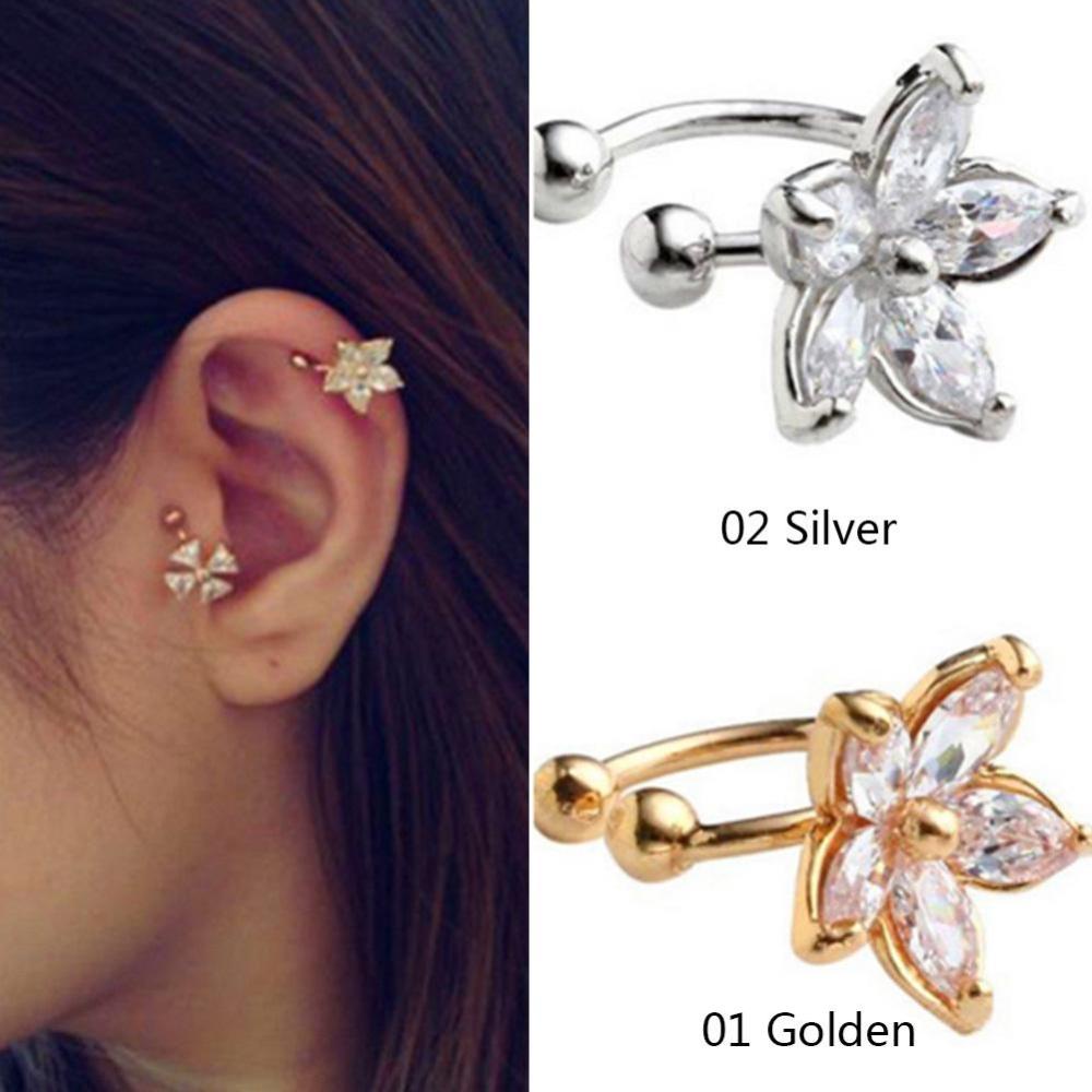 Timekey 1pc Anting Tusuk Bentuk U Desain Bunga Hias Kristal Untuk Wanita A9K3