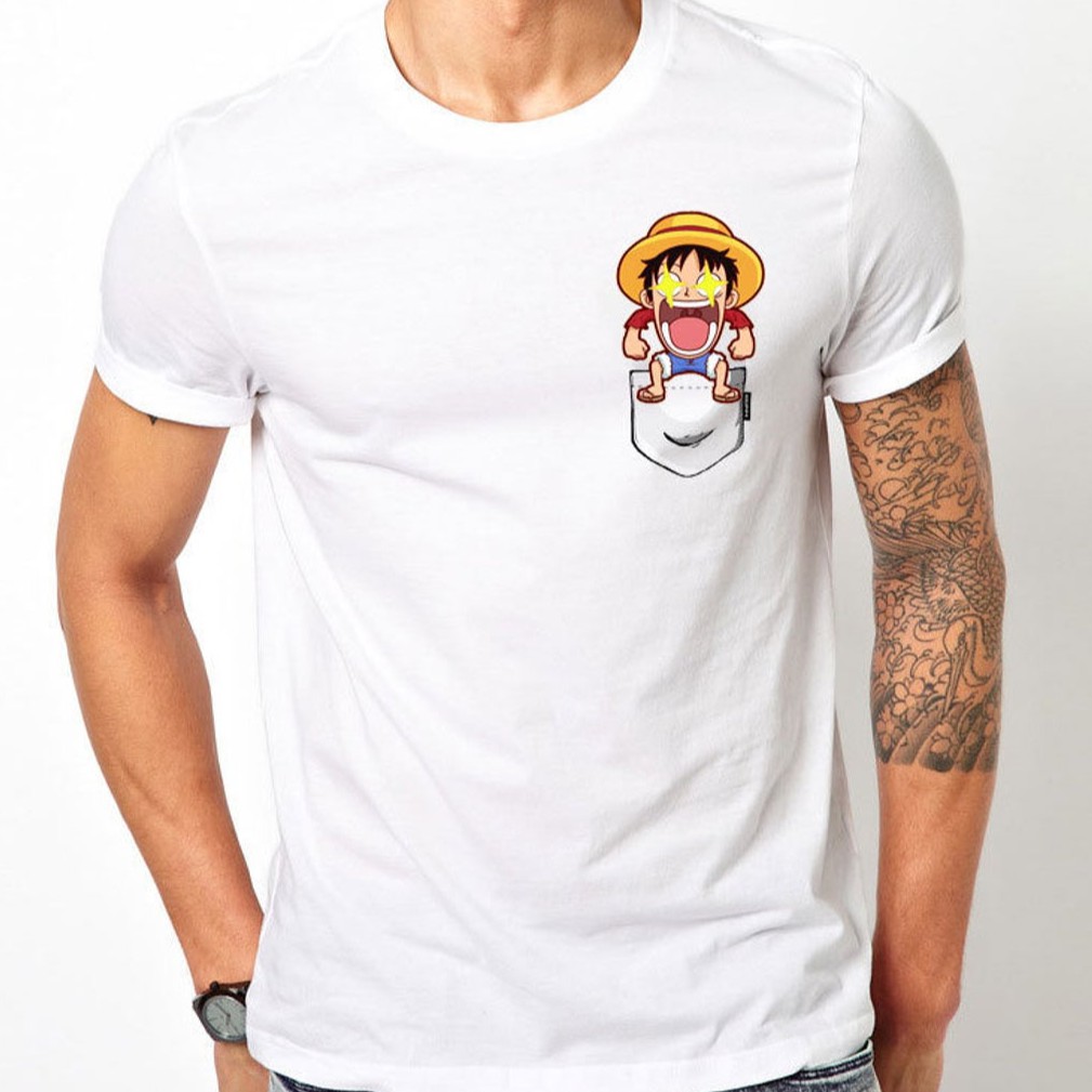 Tshirt Luffy Fake Pocket Anime Manga One Piece Premium Unisex