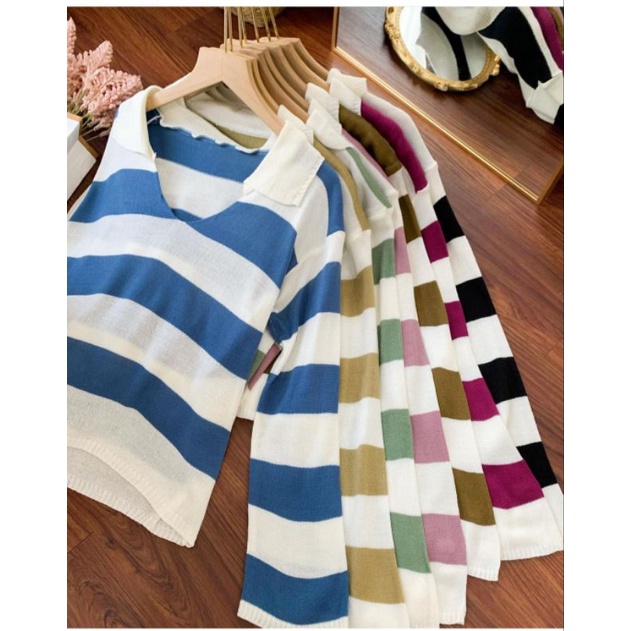 Sweater Rajut Croptop Wanita stripe Sweater Fuji Knit